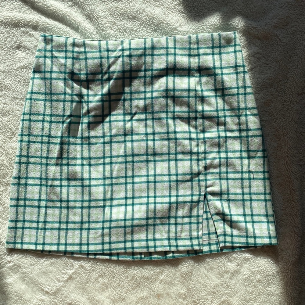 green gingham print soft skirt